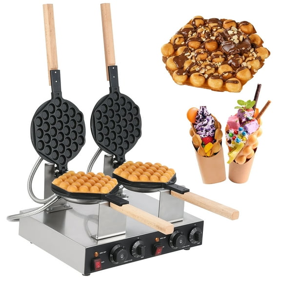 M optimized 2800W Electric Egg Puffs Bubble Waffle Maker Machine Dual Head Style Non-stick Egg Bubble Waffle Baker for Home and Commercial Use