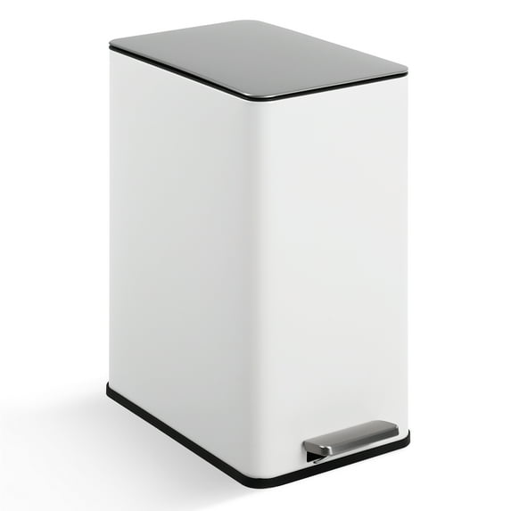 M optimized 3.96 Gallon Stainless Steel Trash Can with Soft Close Lid, Step-on Bathroom & Kitchen Garbage Bin, Compact Slim Design with Removable Inner Bucket for Office, Living Room, 15L