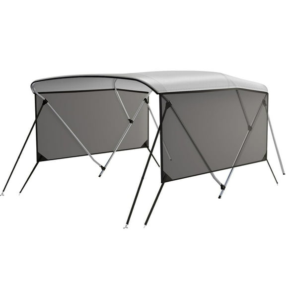 M optimized 3 Bow Bimini Tops, 600D Marine Canvas, Sun Shade Boat Canopy with Mesh Sidewalls Support Poles