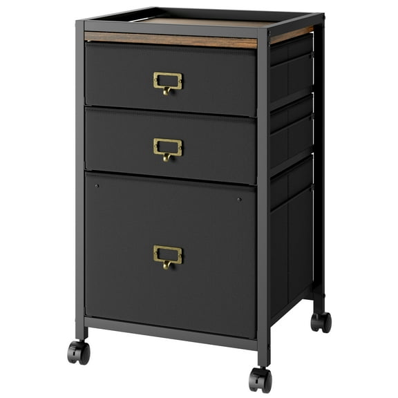 M optimized 3 Drawer File Cabinet, Mobile Filing Cabinet Rolling Printer Stand Fits A4 or Letter Size, Fabric Vertical File Cabinet with Wheels, Under Desk Storage Cabinet for Home Office, Black