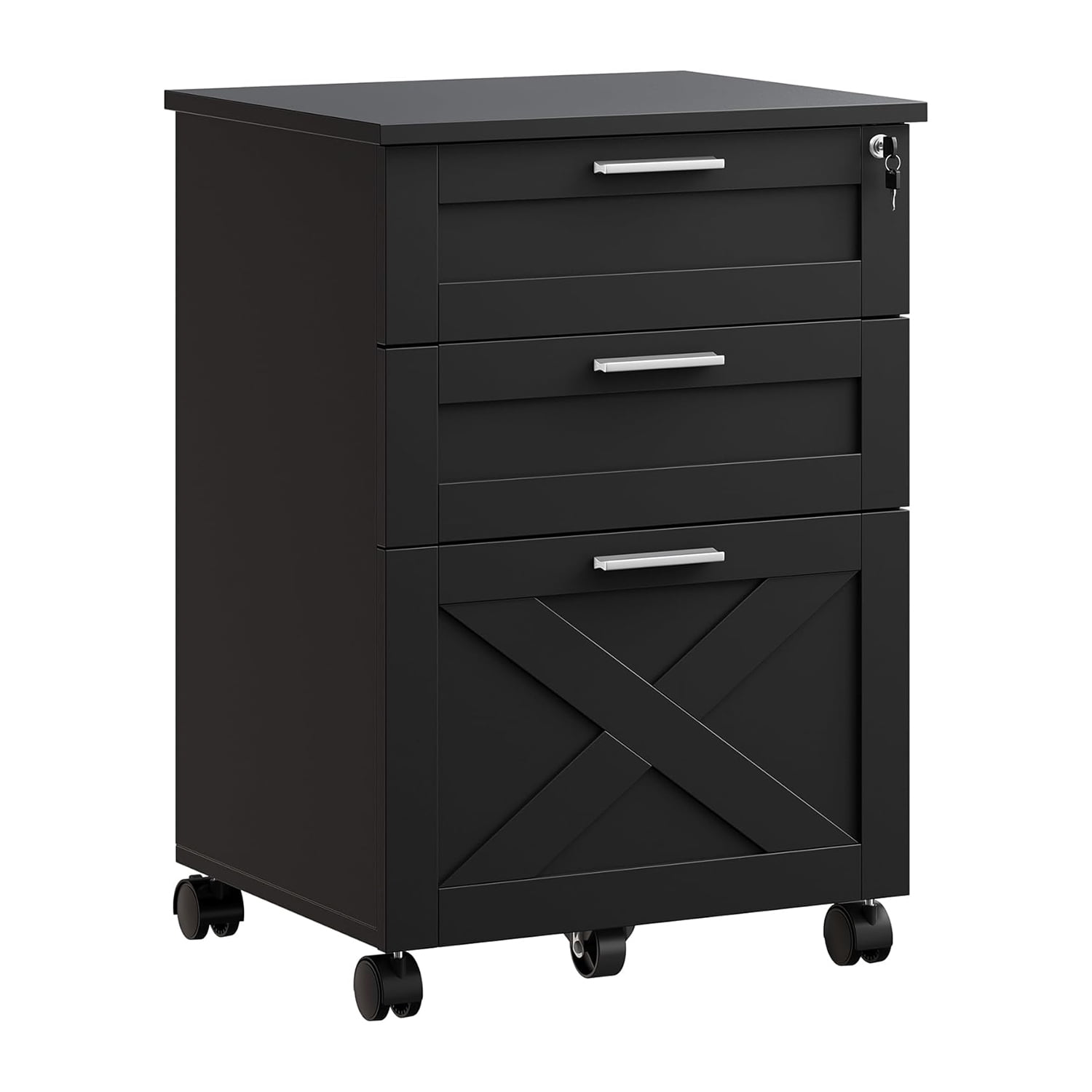 M optimized 3-Drawer File Cabinet with Lock, Mobile Desk Filing Cabinet for Home Office, Wood Storage Organizer for Letter/A4/Legal Size Documents