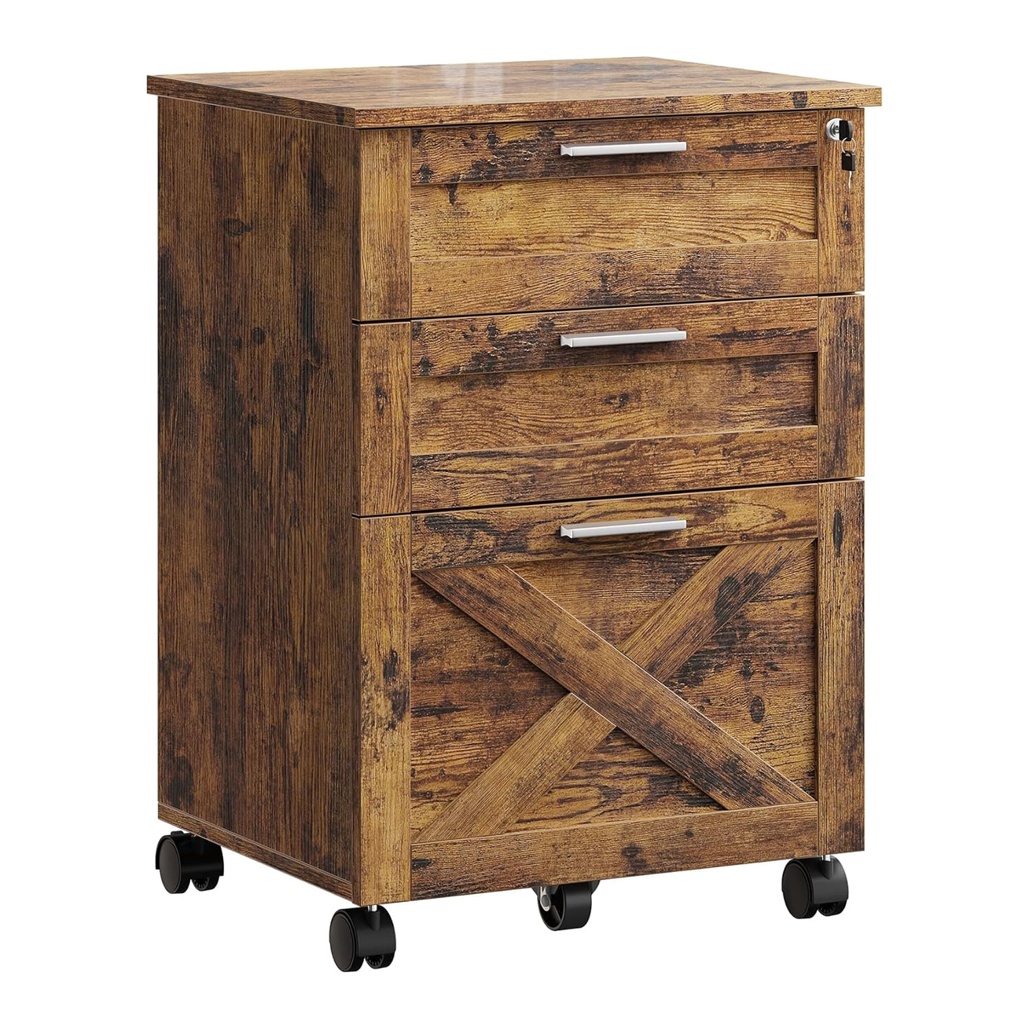 M optimized 3-Drawer File Cabinet with Lock, Mobile Desk Filing Cabinet for Home Office, Wood Storage Organizer for Letter/A4/Legal Size Documents