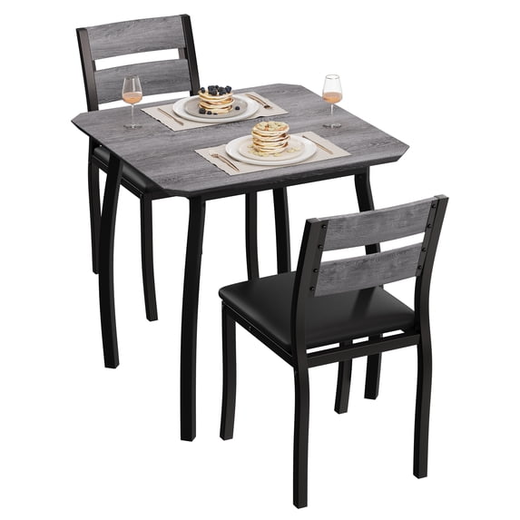 M optimized 3 Piece Dining Table Set for 2, Farmhouse Kitchen Table and Upholstered Chair, Metal Frame Square Dining Room Furniture for Small Space, Apartment, Studio