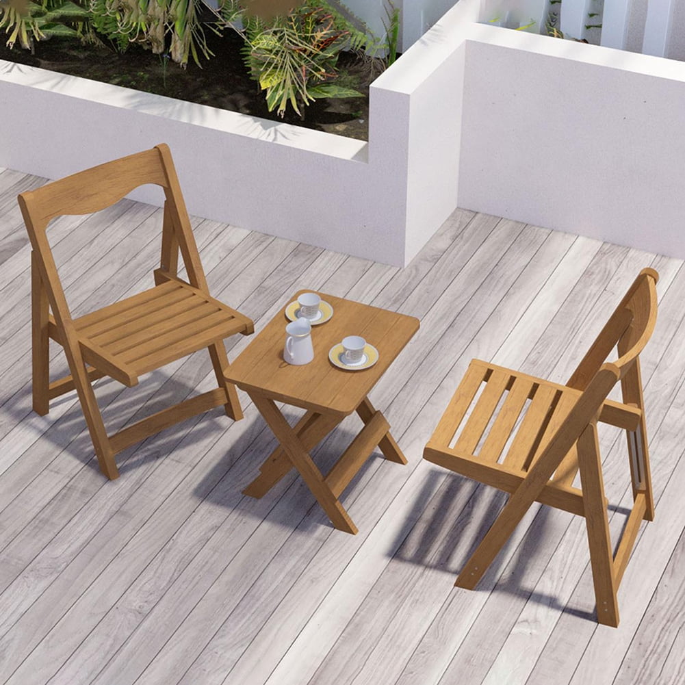 M optimized 3 Piece Wood Bistro Set, Folding Patio Furniture Set with 2 ...