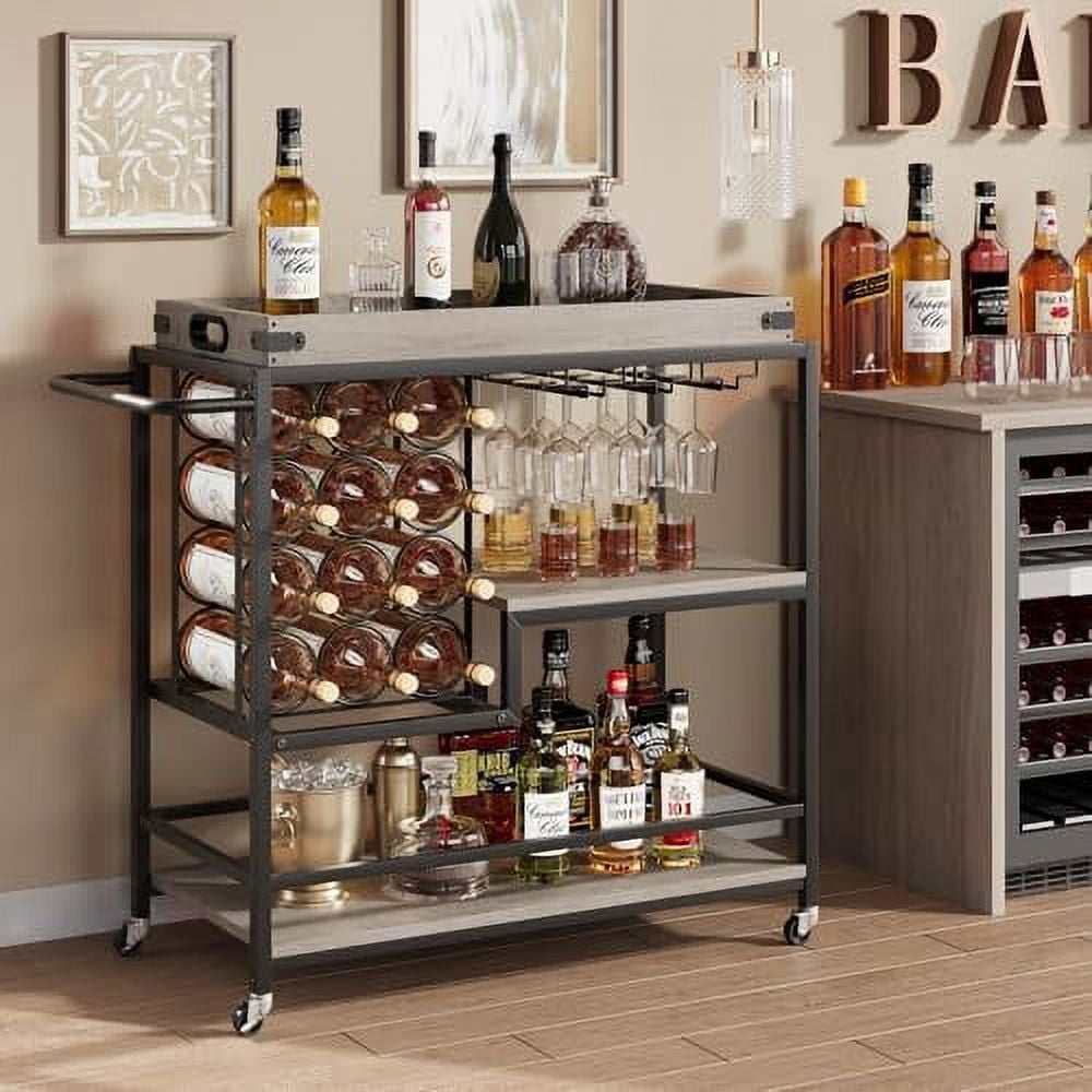M optimized 3 Tier Bar Cart, Home Bar Serving Carts, Rolling Bar Cart ...