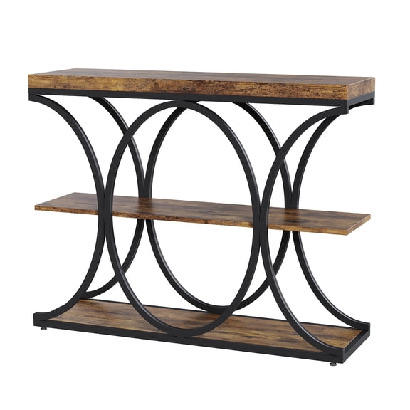 M optimized 3-Tier Industrial Entryway Table with Oval-Shaped Metal Frame, Open Shelf Console Sofa Table for Living Room, Hallway, Foyer Storage Accent Table with Adjustable Feet