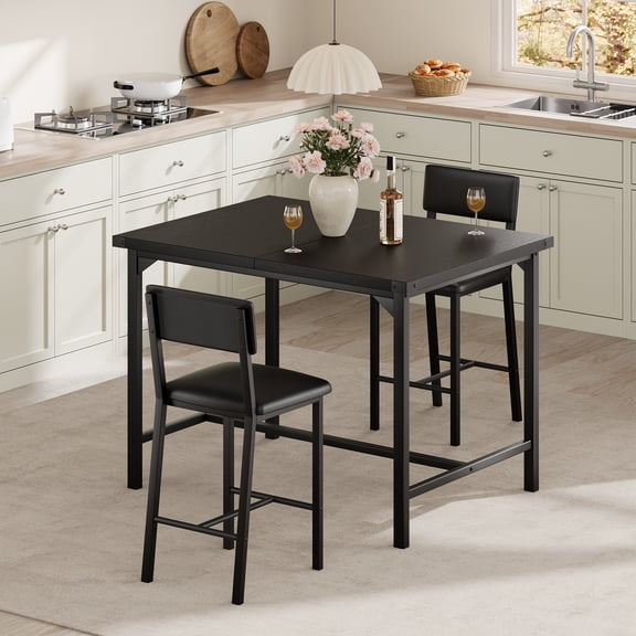 M optimized 3 pcs Dining Table Set, Kitchen Table Set with Backrest, Counter Height Table with 2 Upholstered Bar Stools for Dining Room, Apartment