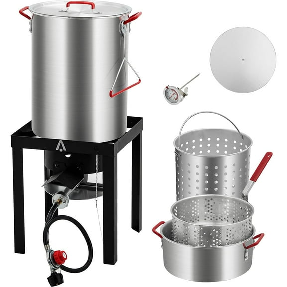 M optimized 30 QT Turkey Fryer Cooker Set, 50,000 BTU Aluminum Turkey Deep Fryer and Propane Burner Kit, Outdoor Propane Deep Fryers Stove Burner Stand, Baskets, Thermometer
