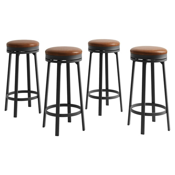 M optimized 30'' Swivel Bar Stools Set of 4 with Footrest, Modern Counter Height Barstools with PU Leather Upholstered and Metal Frame, Backless Round Bar Stools for Kitchen Island