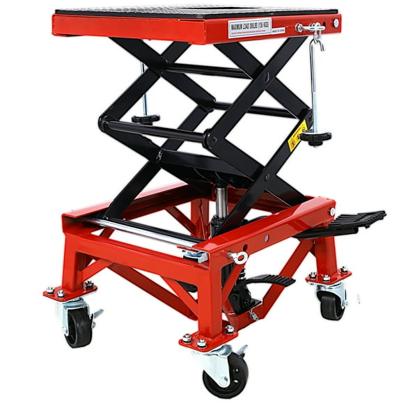 M optimized 300 lbs Hydraulic Motorcycle Scissor Jack Lift Foot Step with 4 Wheels Jack Stand Portable Lift Table for Small Dirt Bikes