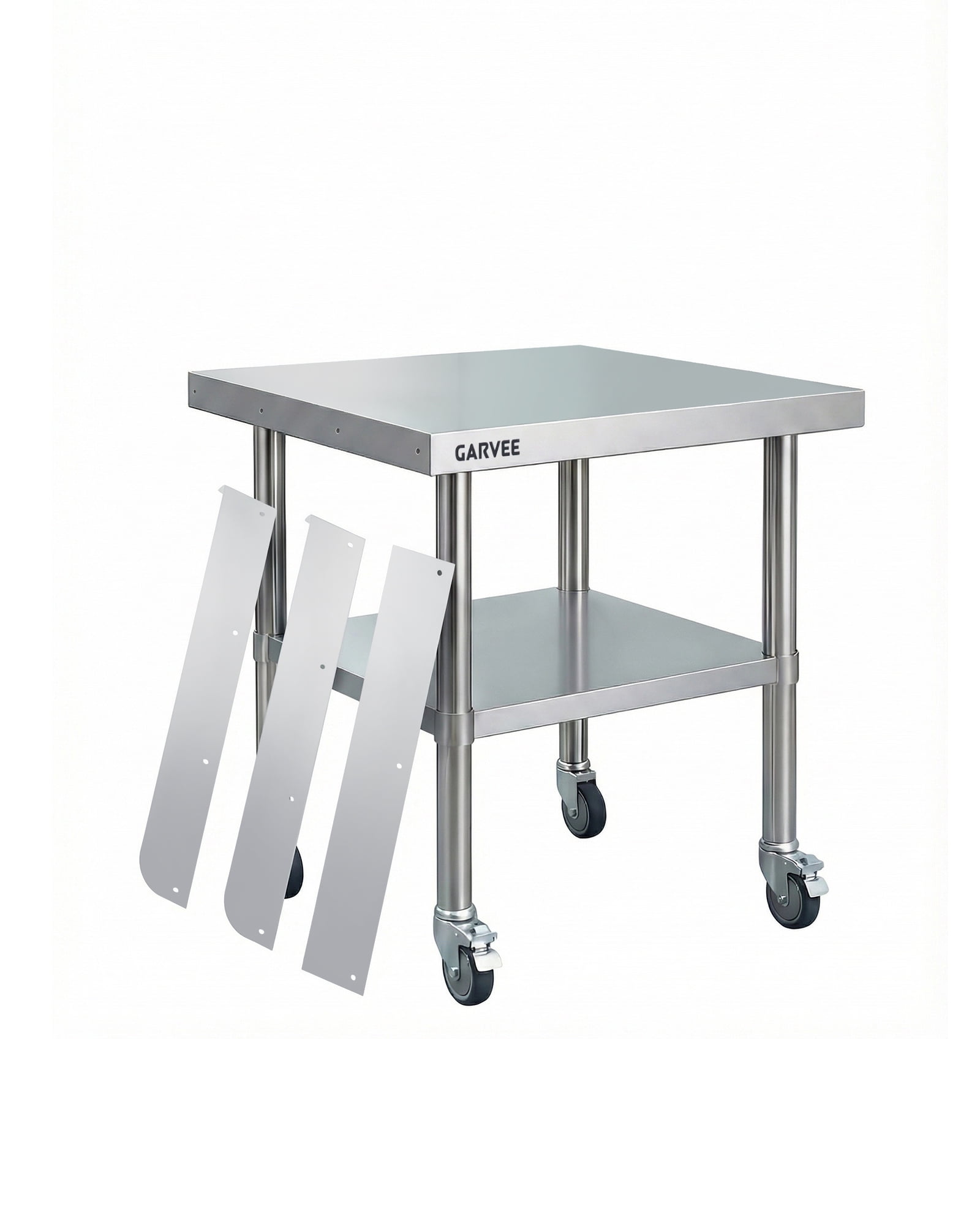 M optimized 30x30 Inch Stainless Steel Work Table with Wheels, Commercial Prep Table with Detachable 3-Sided Backsplash and Adjustable Shelf, Rolling Workbench for Kitchen Restaurant Garage