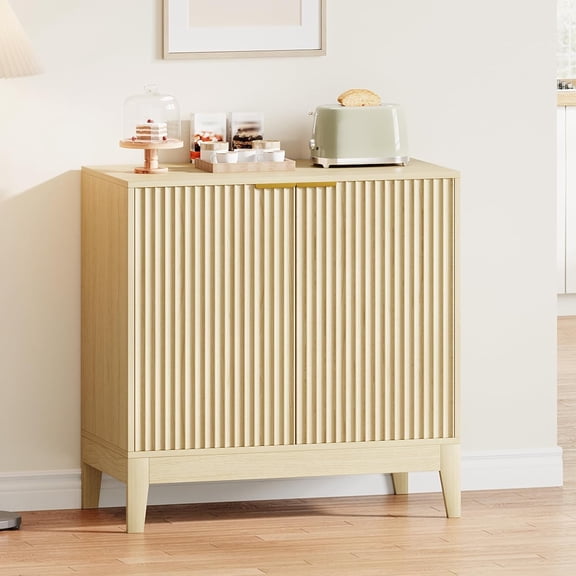 M optimized 31.5" Fluted Cabinet, Sideboard Buffet, Modern Storage Cabinet with Adjustable Shelf, Accent Credenza Console Table for Living Room, Kitchen, Entryway