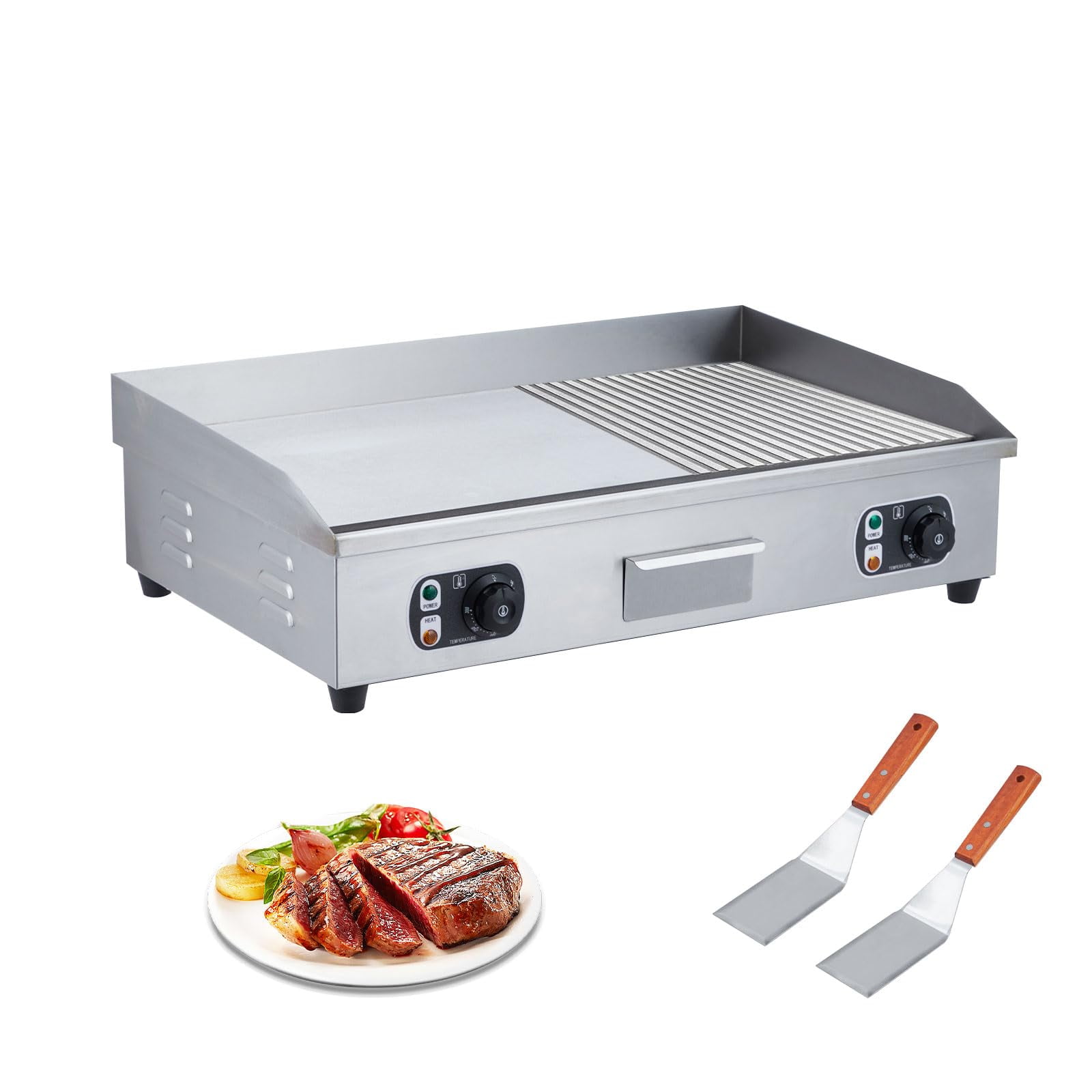 M optimized 35" Electric Half Grooved/Flat Top Griddle Grill Commercial