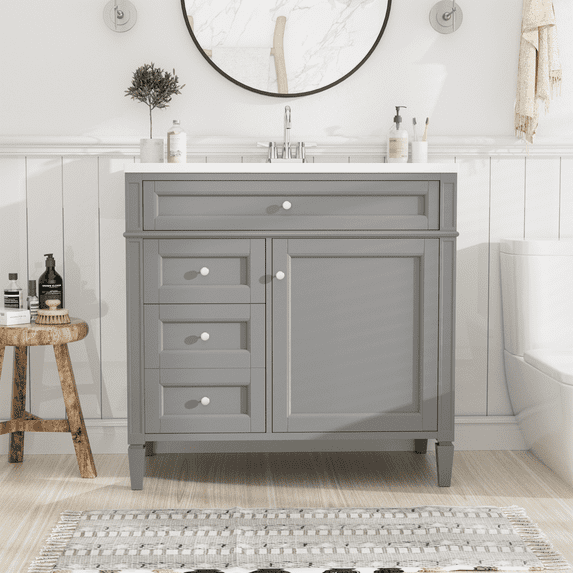 M optimized 36" Bathroom Vanity with Sink Top Modern Storage Cabinet with Drawers, Shelf, Inside Rack, Wood Frame Vanity Cabinet for Bathroom