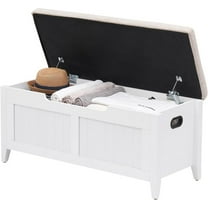 M optimized 39.4"x15.7"x18.1" Storage Bench Entryway Bench with Seat Cushion, 2 Safety Hinges, Storage Trunk, Shoe Bench Storage Chest for Entryway, Living Room, Bedroom, White