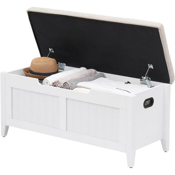 M optimized 39.4"x15.7"x18.1" Storage Bench Entryway Bench with Seat Cushion, 2 Safety Hinges, Storage Trunk, Shoe Bench Storage Chest for Entryway, Living Room, Bedroom, White
