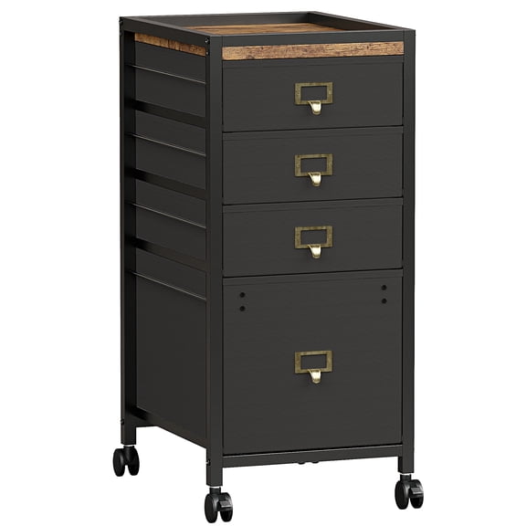 M optimized 4 Drawer File Cabinet, Mobile Filing Cabinet Rolling Printer Stand Fits A4 or Letter Size, Fabric Vertical File Cabinet with Wheels, Under Desk Storage Cabinet for Home Office, Black