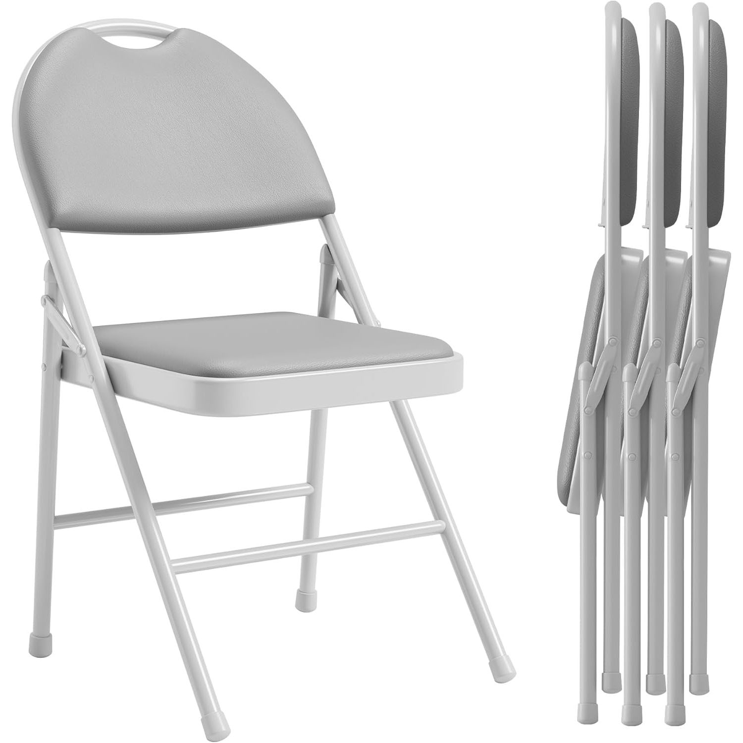 Interlocking Foldable Chairs M optimized 4 Pack Padded Folding Chairs, PU Leather Upholstered ...