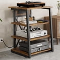 thumbnail image 1 of M optimized 4-Tier Media Stand with Power Station, Media Console with Adjustable Shelves, Corner Audio Rack Tower for Record Player, DVD, Game Console, Rustic Brown, 1 of 7