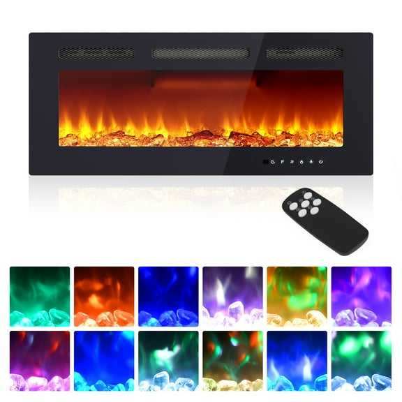 M optimized 40" Electric Fireplace Inserts, 1500/750W Ultra Narrow Frame Wall Mounted Fireplaces with 3 Heating Modes - 12 Flame Colors, Remote Control/Timer, Touch Screen, Low Noise
