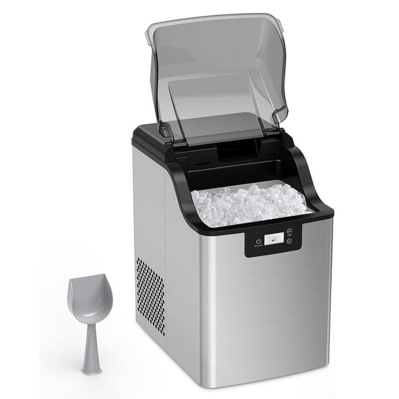 M optimized 44LBs/24H Ice Maker, Stainless Steel Countertop Pebble Ice Maker, Self-Cleaning & Timer Function, Portable Sonic Ice Maker with Ice Basket & Scoop for Home, Bar