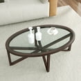 thumbnail image 1 of M optimized 46" Coffee Table Round Glass End Table Living Room Side Table with Solid Wood Tripod, Modern Coffee Table for Bar Home Terrace, 1 of 9