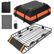 M optimized 46" x 36" x 4.5" Roof Rack, Rooftop Cargo Carrier Basket with 15 Cubic Feet Waterproof Bag, 200 Lbs Capacity, Rack Extension, Black