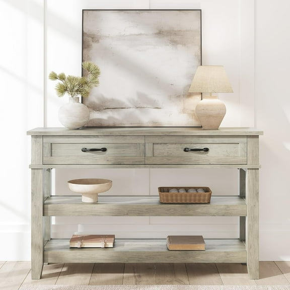 M optimized 47.2" Entryway Table, Console Table with 2 Storage Drawers, 3 Tier Farmhouse Wooden Sofa Table, Hallway Table for Living Room