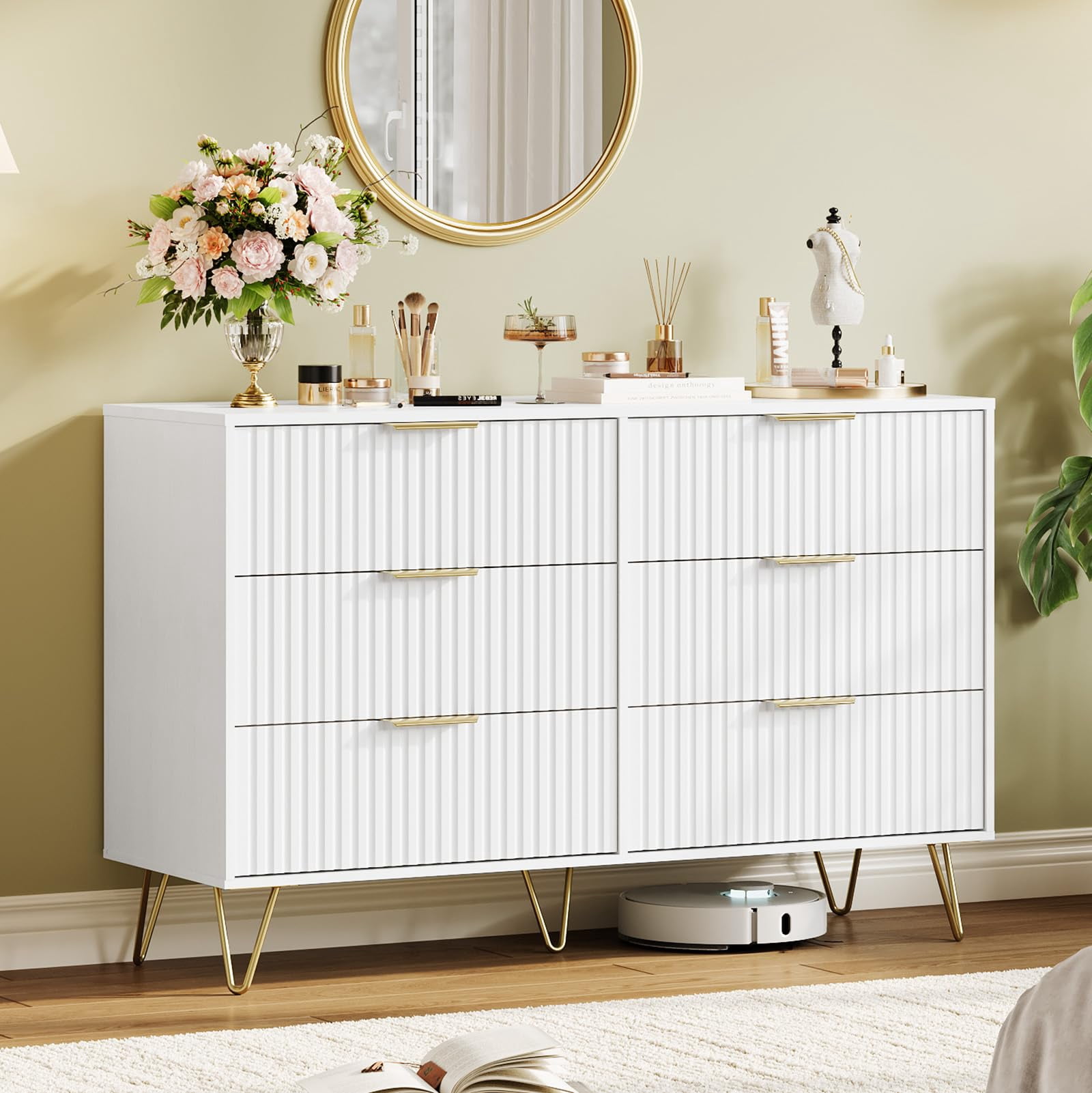 M optimized 47" Fluted Dresser with 6 Drawers, Modern Chest of Wooden ...