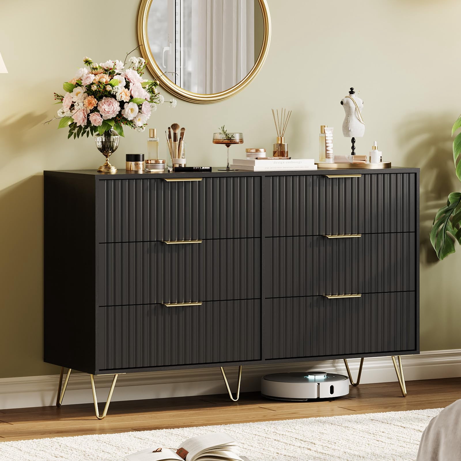 M optimized 47" Fluted Dresser with 6 Drawers, Modern Chest of Wooden ...