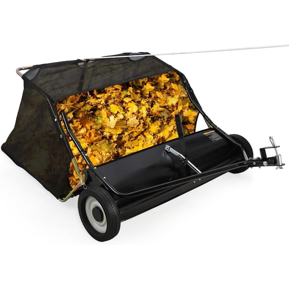 M optimized 48in/50in Tow Behind Lawn Sweeper Leaf Collector Sweeper with Adjustable Sweeping Height for Lawn Grass, Black