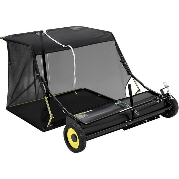 M optimized 48in/50in Tow Behind Lawn Sweeper Leaf Collector Sweeper with Adjustable Sweeping Height for Lawn Grass, Black