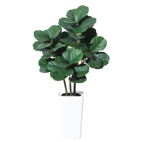 M optimized 4FT Artificial Fiddle Leaf Fig Plant Indoor, Faux Fig Tree w/ White Planter Tall Fake Floor Plant in Pot Artificial Trees w/ Natural Wood Trunk for Home Office Living Room Decor Indoor