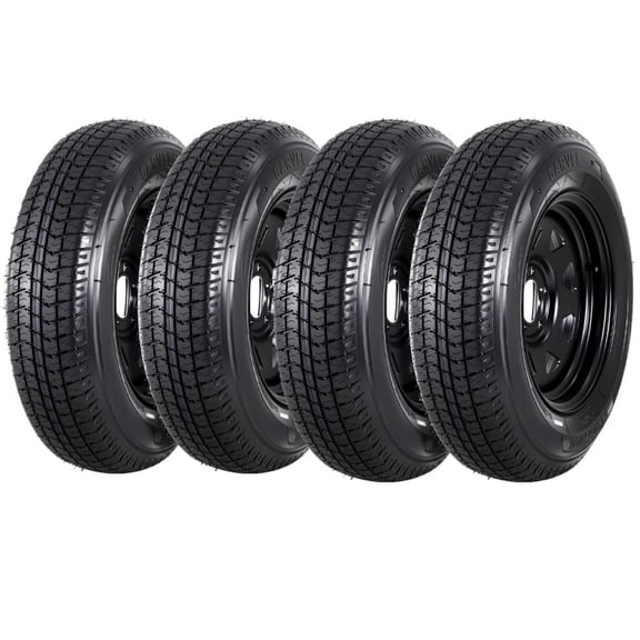 M optimized 4PCS Trailer Tires On Rim ST205/75D14 205/75/14, Load Range C, 6PR, 5 Lug 14 In. Black Spoke Wheel, 5 Lug On 4.5" Durable Trailer Tire Travel/Camper/Utility/Boat