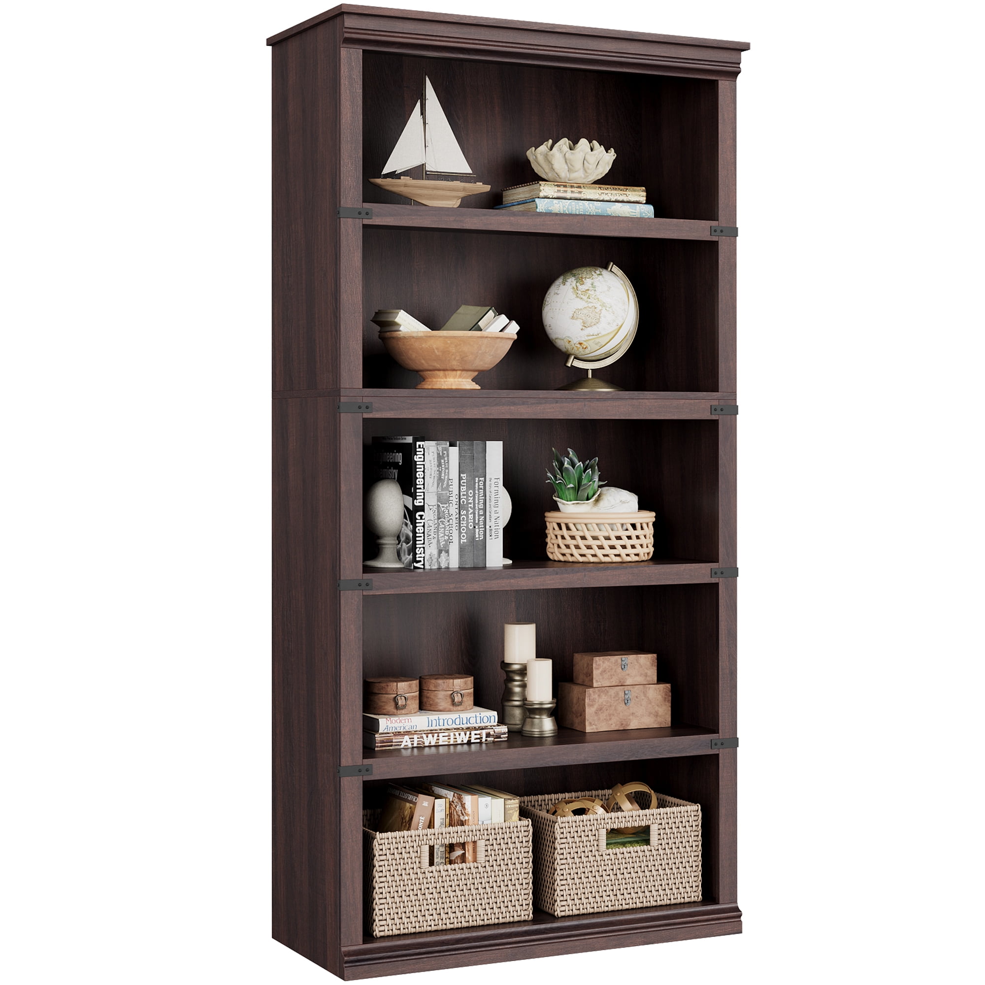 M optimized 5 Tier Bookcase, Farmhouse Book shelf with Storage Open Bookshelves, 31.4"x12.7"x67.4" Wooden 5 Shelf Bookcase Home Decor Furniture for Home Office Living Room Bedroom
