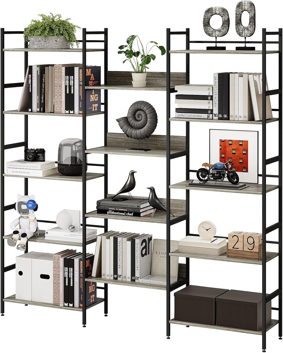 M optimized 5 Tier Bookcases and Bookshelves, Large Etagere Bookshelf ...