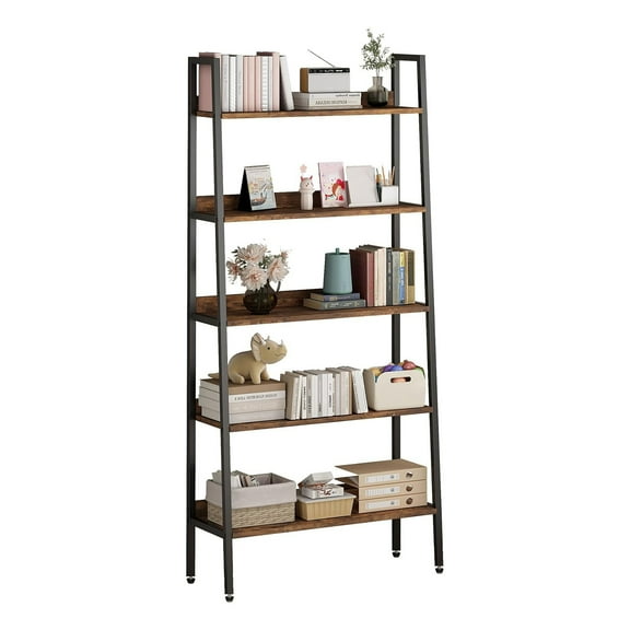 M optimized 5 Tier Bookshelf, Home Office Book Shelf Display Rack, Storage Organizer with Open Shelves, 67" Tall Wood Bookcase with Metal Frame for Bedroom Kitchen Living Room