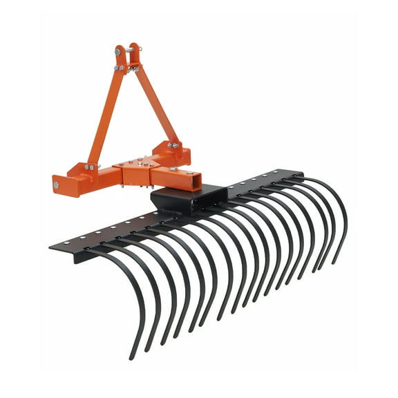 M optimized 50" Landscape Rock Rake for Cat-0 Cat-1 Tractor with 360° Rotation, Replaceable Spring Steel Tines, Quick Mount for Garden Lawn Care, Farm