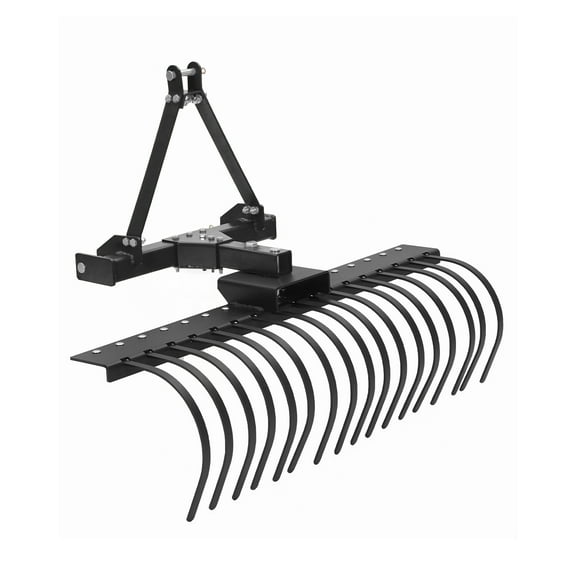 M optimized 50" Landscape Rock Rake for Cat-0 Cat-1 Tractor with 360° Rotation, Replaceable Spring Steel Tines, Quick Mount for Garden Lawn Care, Farm