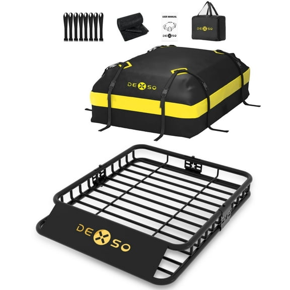 M optimized 51" x 36" Roof Rack Basket, 200 lbs Capacity Rooftop Cargo Carrier Basket with 15 Cubic Feet Waterproof Luggage Bag, for Suvs, Trucks, Vehicles