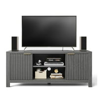 M optimized 59" TV Stand for TVs Up to 65", Mid Century Modern TV Entertainment Center with Storage Cabinets & Open Shelves, Wood TV Cabinet for Living Room Bedroom