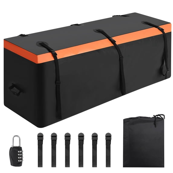 M optimized 59in Waterproof Automotive Hitch Mount Cargo Carrier Rack Bag, 15 Cu Ft, Black Orange