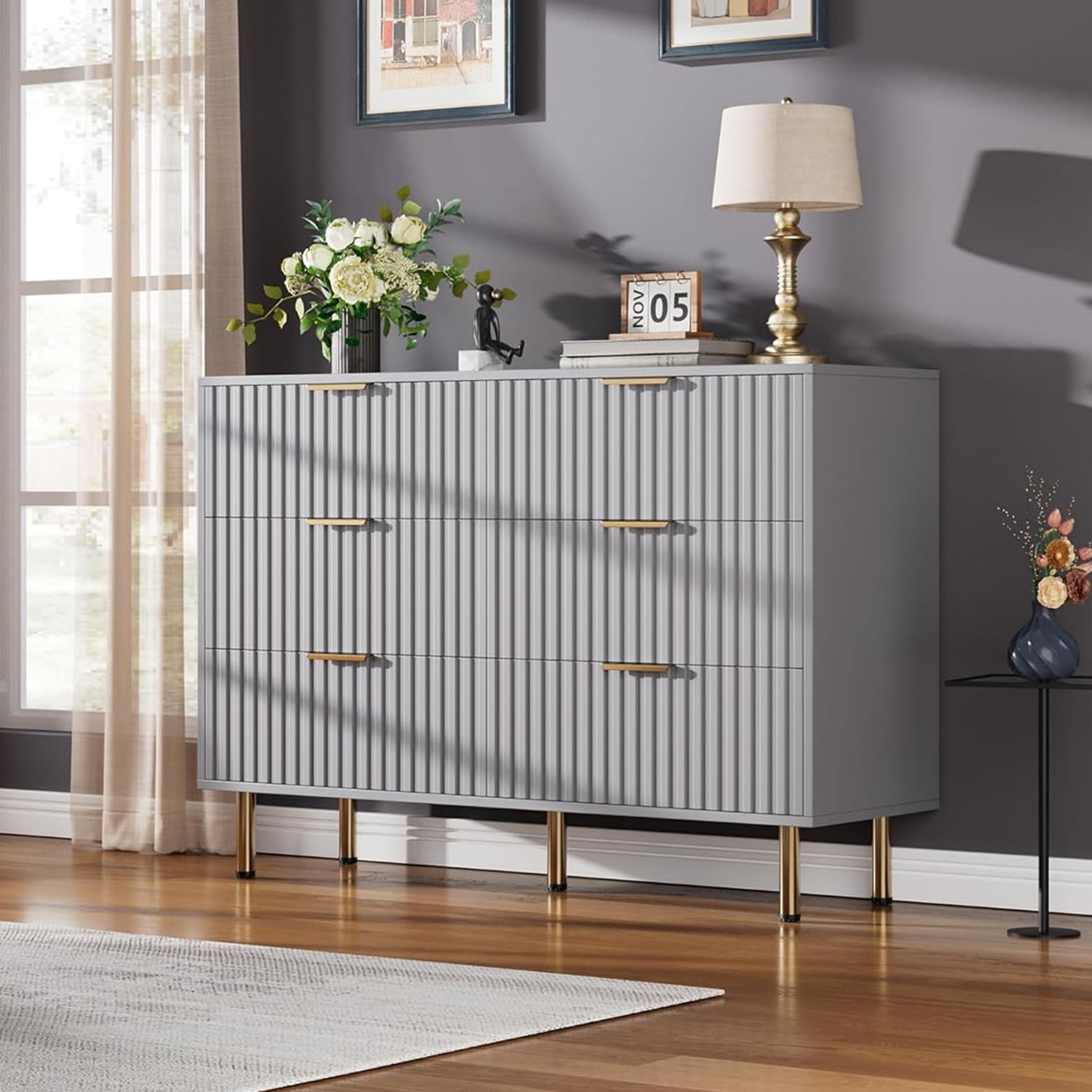 M optimized 6 Drawer Fluted Dresser for Bedroom, 54" Wide Modern Chest ...