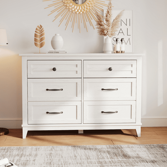 M optimized 6 Dresser for Bedroom, 47" Wide Drawer Dresser with Storage Freestanding, Wooden Closet Storage Chest for Living Room, Bedroom, Entryway