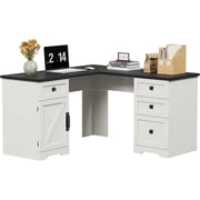 M optimized 60" Executive L Shaped Desk, Office Desk with File Drawers and Storage Cabinet, Corner Computer Desk with Adjustable Side Storage Cabinet