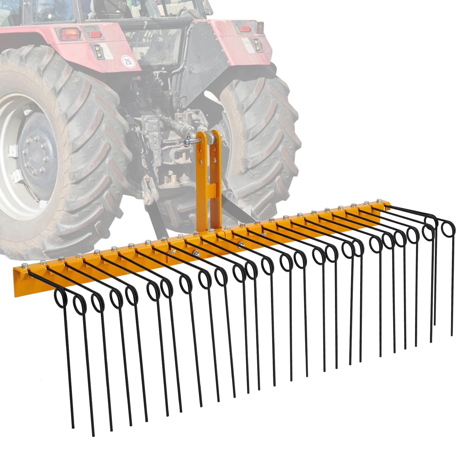 M optimized 60 Inch Pine Straw Rake, 26 Coil Spring Tines Tow Behind