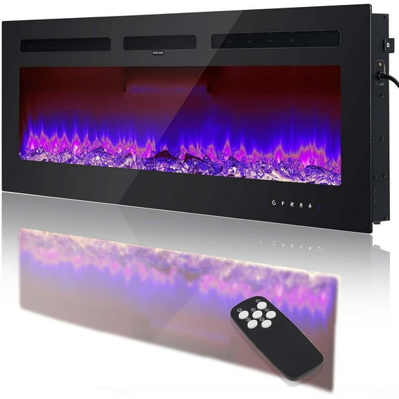 M optimized 60" x 4.1" x 17" Ultra-Thin Silence Linear Electric Fireplace Inserts, Recessed Wall Mounted Fireplace with Remote Control, Timer, Touch Screen, Adjustable Flame Color, 1500W/120V, Black