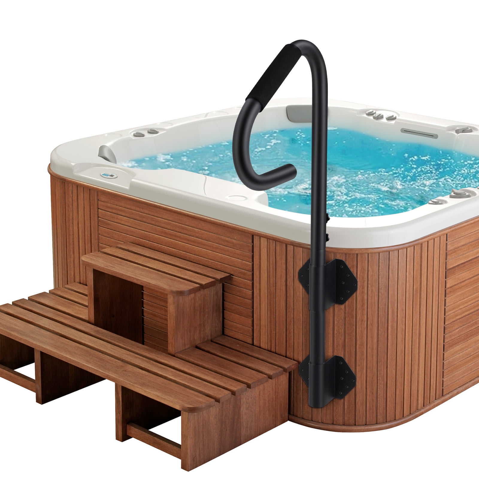 M optimized 600 LBS Hot Tub Handrail, 360° Rotatable Spa Side Handrail with 18"～48" Adjustable Height, Hot Tub Hand Rail with Slide-Under Base and Non-Slip Grip for Indoor & Outdoor