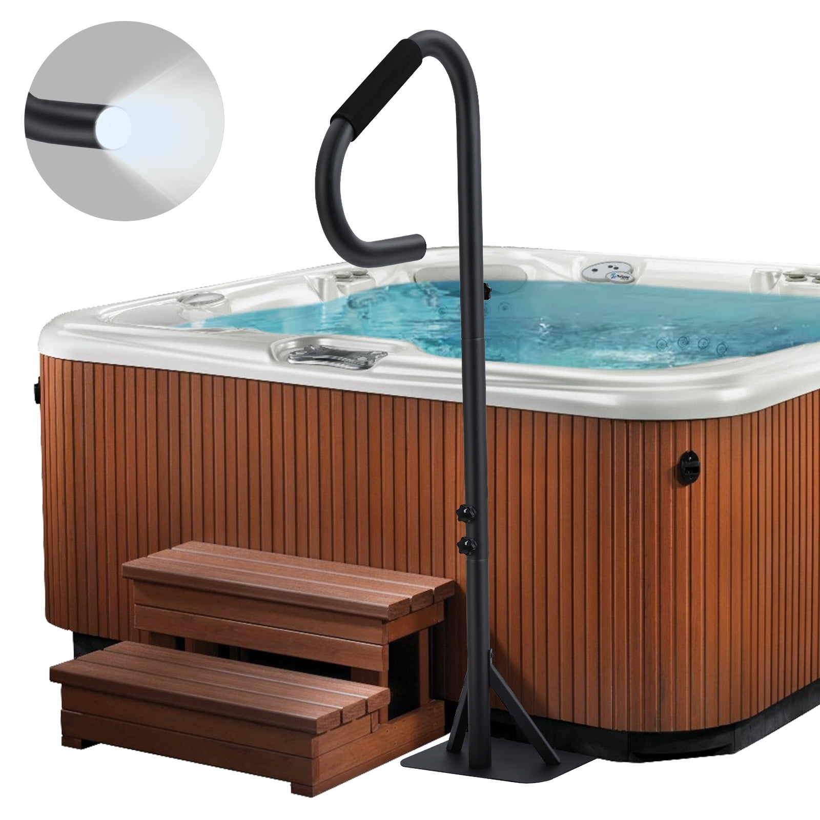 M optimized 600 LBS Hot Tub Handrail with LED Light, 360° Rotatable Spa Side Handrail with 35"～57" Adjustable Height, Hot Tub Hand Rail with Slide-Under Base and Non-Slip Grip for Indoor & Outdoor