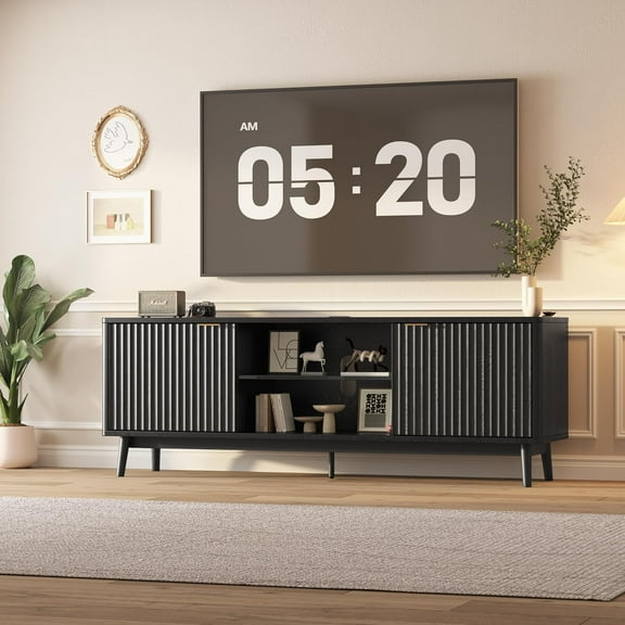M optimized 63" TV Stand, Modern Entertainment Center with Storage and Adjustable Shelf, Wooden TV Console with 2 Door for Living Room